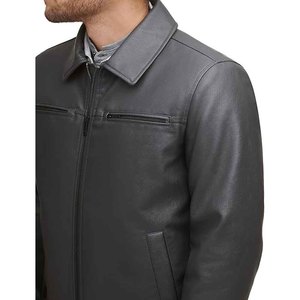 Haute qualité 100% cuir véritable coupe-vent hommes vestes sur mesure col montant avant Logo Premium toile toile matériel - Product Image 6