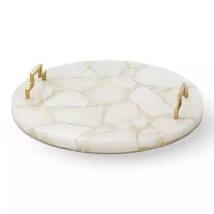 Plateau rond en marbre blanc naturel avec poignée dorée pour le plateau de service de la cuisine, de la maison et de l'hôtel, nouveau Design - Product Image 5