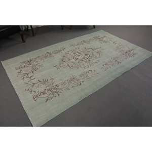 Alfombra clásica de lana de retazos verde Beige, diseño de Aubusson turco de 4,9x8,3 pies para sala de estar, mesita de noche, pasillo, rectángulo de látex - Product Image 4