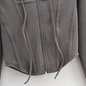 2024 nouvelle mode hiver à manches longues imprimer haute stretch court vêtements de rue brodé haut court femmes à capuche - Product Image 6