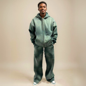 Custom Plain Distressed Hoodie and Baggy <b>Sweatpants</b> <b>Set</b> Heavyweight Acid Wash <b>Sweatpants</b> and Hoodie Tracksuit for Men - Product Image 1