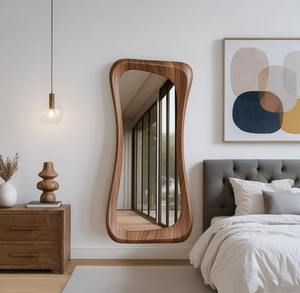 Handmade Art Deco Walnut Wood Framed <b>Round</b> Wall <b>Mirror</b> Solid Wood Eco-Friendly at Best Price - Product Image 2