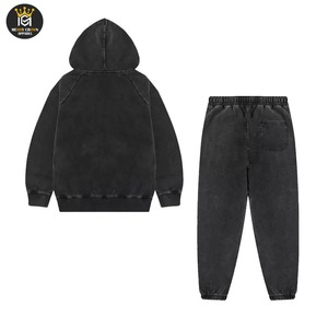 Sudadera con Capucha de Invierno de la Mejor Calidad, Lavado Ácido Sólido, Estilo Vintage Premium, Conjuntos Deportivos Hip Hop para Hombre - Product Image 2