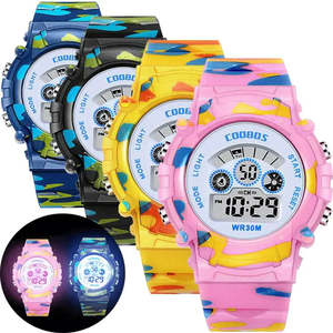 LED <b>Digital</b> Watches for Kids Resin or Plastic Band Material Water Resistant (5ATM) Stop Watch Alarm & <b>Calendar</b> Features - Product Image 1