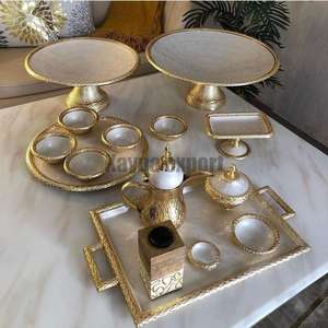 Plateau en marbre noir de luxe à 2 niveaux, élément décoratif plaqué or à vendre - Product Image 5