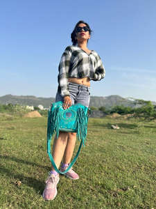 Nouveau Style occidental cheveux sur cacher fourrure daim cuir frange sac haute qualité Boho femmes fourrure cuir Unique moyen Concho frange sacs - Product Image 6