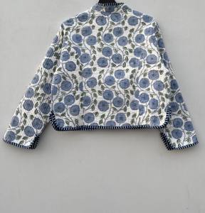 Chaqueta de bombardero acolchada de algodón corta hecha a mano para mujer, bordado Floral acolchado, cuello levantado, transpirable, ecológico, informal, para invierno - Product Image 2