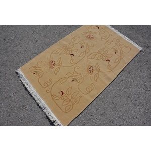 Rug, 3x4.8 ft Vintage Rug, <b>Brown</b> Floral Rug <b>Wool</b> - Product Image 2