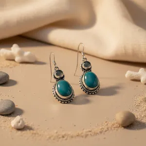 Boucles d'oreilles en argent 925 avec calcédoine bleue pour femmes, cadeaux romantiques pour fiançailles, mariage, anniversaire, fête, sertissage en rhodium - Product Image 1