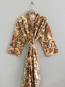 Robe kimono en velours et coton pour femmes, longue veste de style duster, manteau kimono floral - Product Image 5