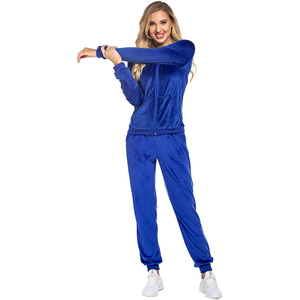 Custom <b>Velvet</b> Velour <b>Women's</b> Winter Sport Tracksuit Solid Pattern Long Tops <b>Jacket</b> and Jogger Set - Product Image 4