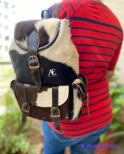 Nueva Mochila de cuero de piel auténtica hecha a mano para el pelo en piel oculta, bolsas de ordenador portátil de trabajo informales Unisex Vintage de cuero de vaca Natural genuino Retro - Product Image 1