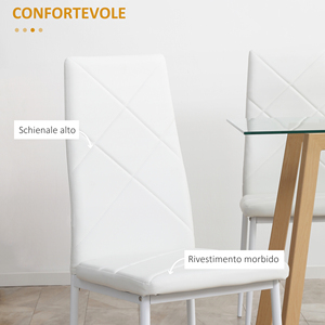 HOMCOM Set of 4 High Back <b>Dining</b> <b>Chairs</b> in Faux Leather and Steel, 41x50x97cm, <b>White</b> - Product Image 6