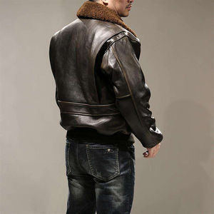 HEXIQON International G1 Blouson Aviateur d'Hiver en Cuir de Vachette Véritable 100% de Haute Qualité Noir Vieilli avec Support en Toile - Product Image 3