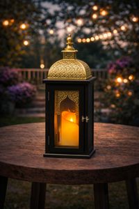 Luxury Black and Gold Metal <b>Lantern</b> with <b>Glass</b> Door Warm Candle Glow Elegant Festive Home Decor and Premium Gifting - Product Image 3