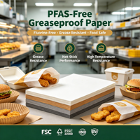 Papier d'emballage alimentaire personnalisé, écologique, biodégradable, sans PFAS, résistant à la graisse, de qualité alimentaire, pour les emballages de hamburgers, de burritos et de plats à emporter