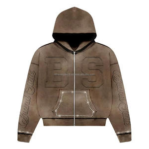Sudadera con capucha de gran tamaño Sun-Faded Color sólido con etiqueta privada personalizada y acentos de diamantes de imitación - Product Image 2