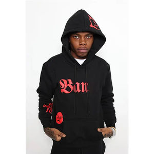 Logo personnalisé survêtement brodé coupe ajustée OEM coton noir à capuche et pantalon ensemble hommes vêtements de sport survêtement hommes jogging ensemble - Product Image 4