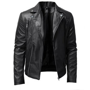 Men Winter Men's <b>Leather</b> <b>Jacket</b> Fashion Stand Collar Punk Motorcycle Washed <b>Leather</b> <b>Long</b> Sleeve Hoodless Casual - Product Image 1