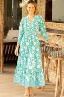 Gaun Maxi Boho Floral Musim Panas Wanita Ramah Lingkungan 100% Katun Kancing Santai Sundress V-neck Kantong Samping Ganda Pinggang Alami Y2K