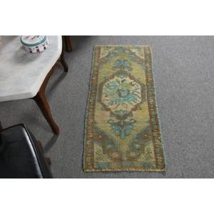Classic Green <b>Blue</b> 1.5 X 3.5ft Handmade Wool <b>Rug</b> Turkish <b>Large</b> Area Rectangle Patchwork Latex Backing for Hallway Room Decor - Product Image 3