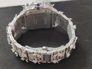 Reloj Mecánico Automático para Hombre con Ancho de Correa de 22 mm, Esfera con Diamantes de Moissanita Completamente Engastados, Diseño de Púas en Tono Blanco, Reloj Cuadrado - Product Image 4