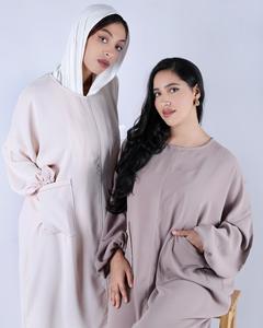 Robe abaya d'été décontractée pour femmes vêtements islamiques modestes à manches longues brodés devant. - Product Image 4