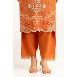 Conjunto de Camisa y Pantalón de Chifón Bordado con Lurex Rust Leno Karha para Primavera/Verano - Product Image 1