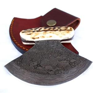 Couteau à pizza de haute qualité en acier Damas et bois avec tête de hache, manche en os, outil de découpe de cuisine, personnalisable - Product Image 1