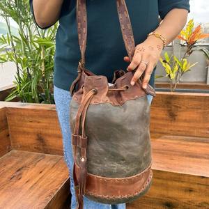 Sac seau en cuir véritable pleine fleur pochette en cuir occidental avec cordon de serrage sac à bandoulière femmes 100% sacs faits à la main en cuir de vache - Product Image 3