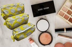 Handblock coton jaune foncé Vintage étui à cosmétiques écologique 3 pièces organisateur de voyage étanche sacs lavables en Machine maquillage - Product Image 3