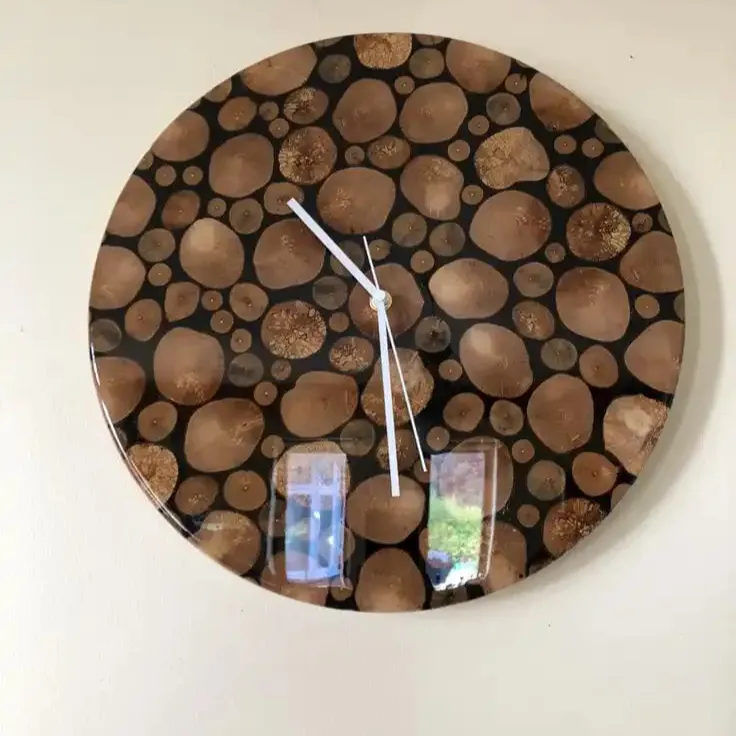 Horloge murale en bois rustique Live Edge Horloge en bois d'olivier avec cadre en métal tic-tac cadran silencieux Horloge unique faite à la main