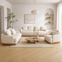 İskandinav Bukle Kumaşlı Köşe Koltuk Takımı 3+2+1 Kişilik Ahşap Tabanlı Köşe Oturma Odası Mobilyası Villa Otel İçin