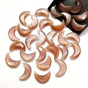 Pierre de lune en chocolat naturel forme à facettes pierre précieuse chocolat croissant de lune briolette, perle sculptée à la main en vrac pour bijoux 18mm - Product Image 5