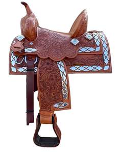 Barrel Saddle Genuine Leather Western Saddle of Wooden or Fiber Glass <b>Tree</b> Light <b>Weight</b> for Safe Horse Riding at Wholesale Price - Product Image 5