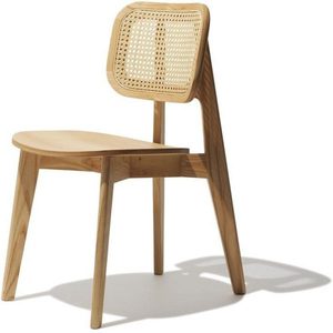 Chaise de salle à manger Olivia en bois de teck massif avec dossier tissé en rotin de couleur naturelle - Product Image 3