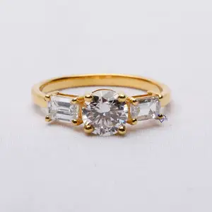 Discover elegance modified with 14kt yellow gold moissanite diamonds womens solitaire rings wear on any occasion or daily wear