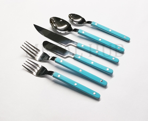 Ensemble de couverts en acier inoxydable bleu foncé, design bistrot, finition miroir argentée, 6 pièces, pour la restauration - Product Image 4