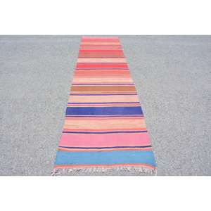 Vintage Turkish Rug, 3x11.4 ft Kilim Rug, <b>Red</b> <b>Runner</b> Animal Print Rug - Product Image 1