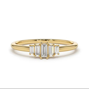 Anillo de diamante delicado de corte esmeralda Anillo de compromiso de diamante cultivado en laboratorio CVD de cinco piedras Regalos de aniversario de oro sólido de 14K para todos los días - Product Image 1