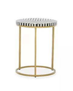 Mesa de centro con incrustaciones de hueso con Base anidada de metal, juego de mesa redonda hecha a mano para sala de estar y decoración interior de lujo - Product Image 5