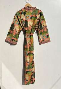 Indien fait à la main 100% coton Kimono robe imprimé fleuri Bikini Wrap vêtements de nuit décontractés pour les femmes pour l'automne printemps plage vacances - Product Image 5