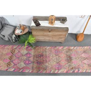 Tapis turc vintage 28 'X 13' tapis en laine tissée à plat rose et marron avec support en latex pour décorations de salon - Product Image 5