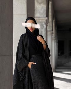 ブラックアバヤ <span class=keywords><strong>2026</strong></span> モデスト刺繍オープンアバヤ 夏 エレガント ユニークデザイン キラキラ生地 細見え ゆったり イスラム教徒向け - Product Image 2