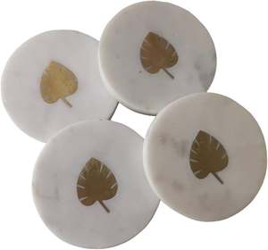 Sous-verres en marbre et laiton pour café et boissons Sous-verres en pierre élégants avec bord en laiton pour une utilisation de fête de Noël - Product Image 2