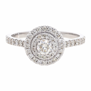Elegante anillo de compromiso de doble halo de oro blanco de 14 quilates Diamante redondo con banda de diamantes pavé Diamantes brillantes naturales - Product Image 3