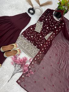 Elegante Conjunto de Top, Pantalón Palazzo y Dupatta de Georgette Sintético con Bordado Pesado y Lentejuelas, Completamente Cosido, Listo para Usar, Nueva Colección para Fiestas - Product Image 5