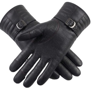 Gants en cuir noir avec logo personnalisé et sangle à boucle - Gants en cuir de luxe pour hommes - Product Image 3