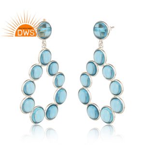Dernière conception de boucles d'oreilles pendantes en argent sterling fin avec topaze bleue hydro fabricant de bijoux personnalisés - Product Image 2