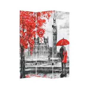 Pantalla Plegable de Lona de Doble Cara con Pareja Bajo un Paraguas Rojo en Londres - Product Image 5